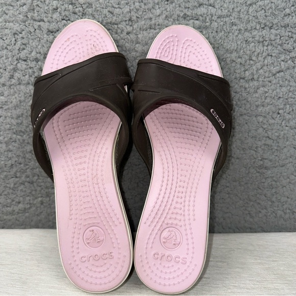 Crocs Shoes Womens 7 Brown Pink Open Toe Slip On Sandals - Picture 5 of 8